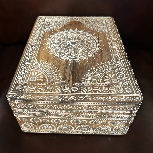 NWT Vintage Large Wooden Hand Carved Ornate Indian Keepsake Box - Picture 5 of 14